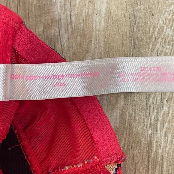 Victoria’s Secret PINK Date Push-Up Bra Floral Lace Underwire Racerback 32C Red - Picture 6 of 11